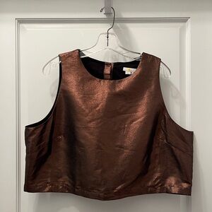 Boden Scarlett Cropped Top Blouse Sleeveless Metallic Bronze Gold 20/22 Holiday